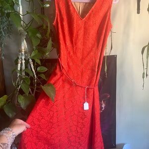 Kasper Vibrant Red Lace Midi Dress